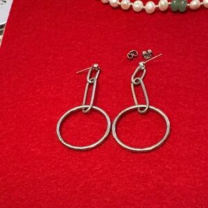 925 Sterling Silver Paperclip Hoop Dangle Earrings